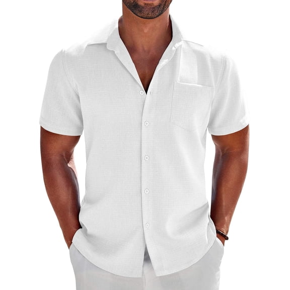 COOFANDY Mens Short Sleeve Button Down Shirts Summer Family Beach Outfits