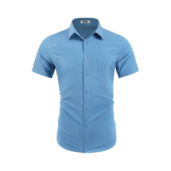 COOFANDY Mens Wrinkle Free Button Up Shirts Short Sleeve Fitted Casual Dress Shirts Summer Vacation Shirts with Pocket