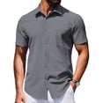 thumbnail image 1 of COOFANDY Mens Wrinkle Free Button Up Shirts Short Sleeve Fitted Casual Dress Shirts Summer Vacation Shirts with Pocket, 1 of 9