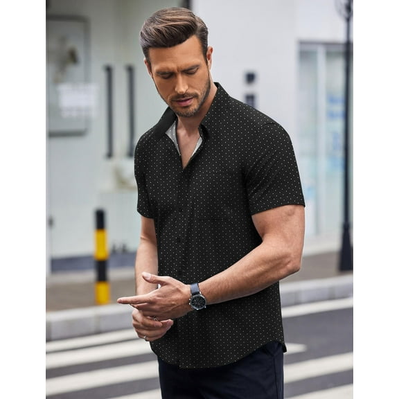 COOFANDY Men's Business Dress Shirt Short Sleeve Button Down Shirt Casual Stylish Shirts