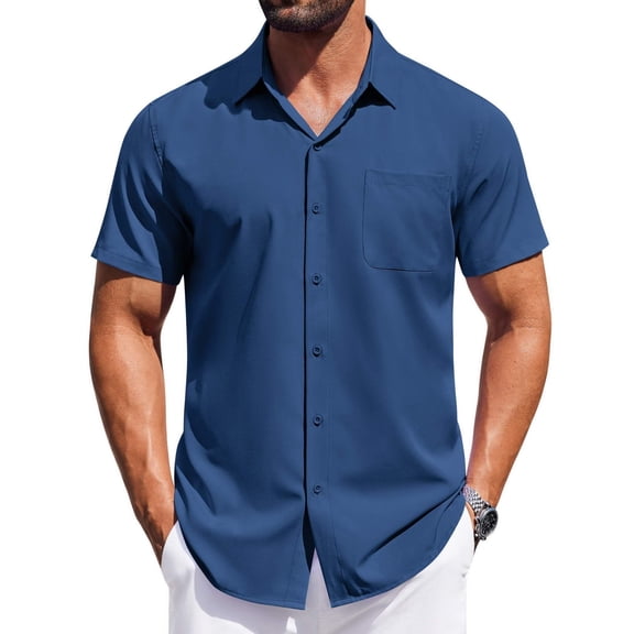 COOFANDY Mens Casual Button Down Shirts Summer Short Sleeve Shirts Work Office Dress Shirt