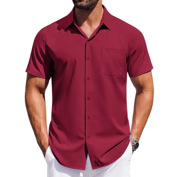 COOFANDY Mens Casual Business Dress Shirt Button Down Short Sleeve Shirt Wrinkle Free Dress Shirt