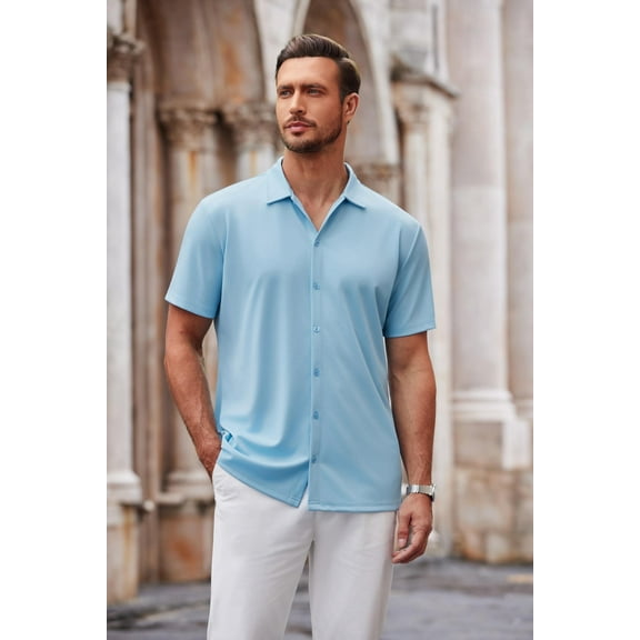 COOFANDY Mens Short Sleeve Button Down Shirts Wrinkle Free Casual Stretch Dress Shirts