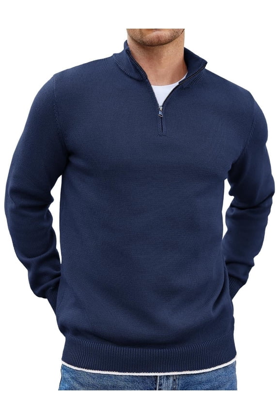 Men's Quarter Zip Up Pullover Sweaters Long Sleeve Classic Fit Knitted Sweater