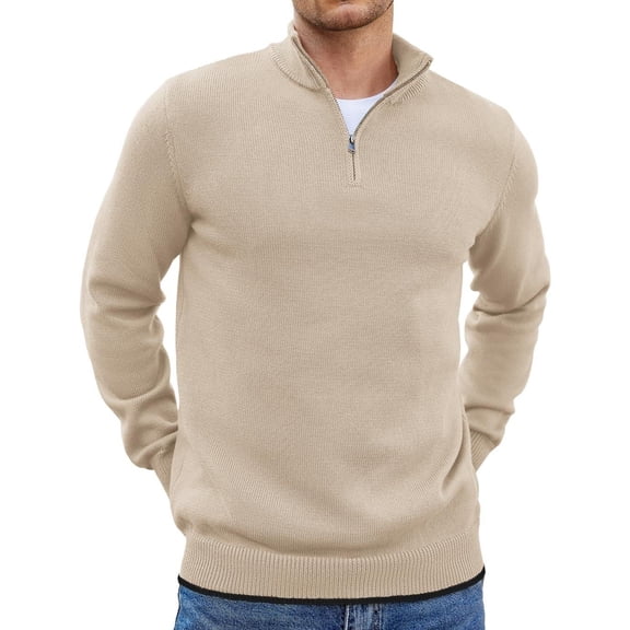COOFANDY Men's Quarter Zip Up Pullover Sweaters Long Sleeve Classic Fit Knitted Sweater