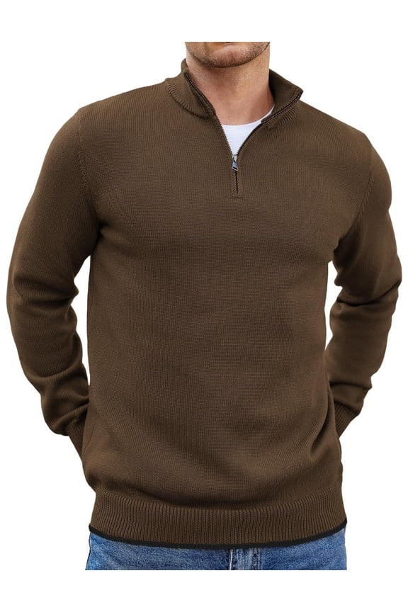 Men's Quarter Zip Sweater Casual Slim Fit Long Sleeve Pullover Sweaters