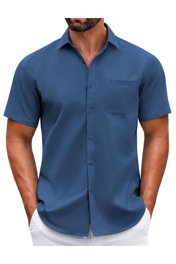 Mens Short Sleeve Casual Button Down Shirts Summer Untucked Dress Shirts with Pocket