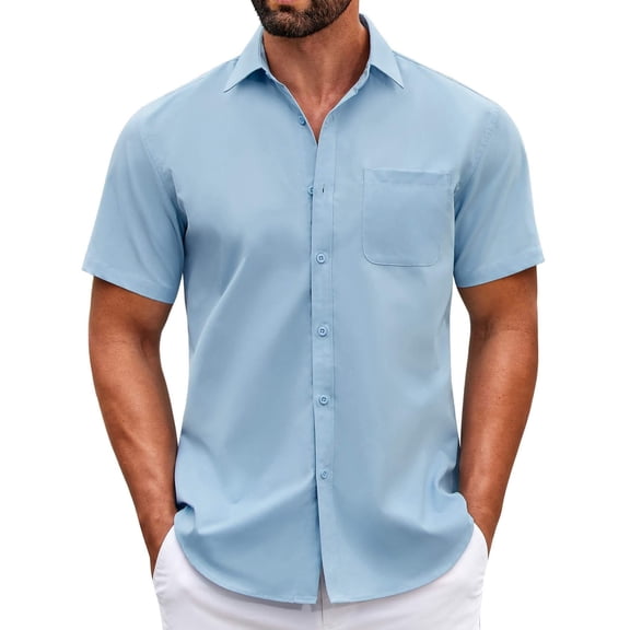 COOFANDY Mens Short Sleeve Casual Button Down Shirts Summer Untucked Dress Shirts with Pocket