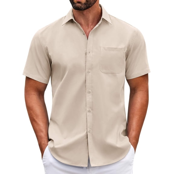 COOFANDY Mens Short Sleeve Casual Button Down Shirts Summer Untucked Dress Shirts with Pocket