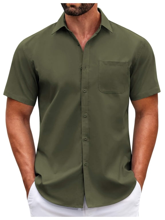 Mens Short Sleeve Casual Button Down Shirts Summer Untucked Dress Shirts with Pocket
