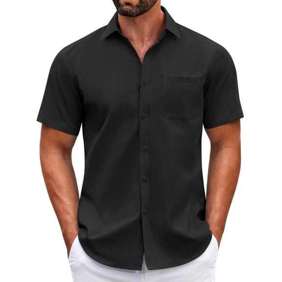 COOFANDY Mens Short Sleeve Casual Button Down Shirts Summer Untucked Dress Shirts with Pocket