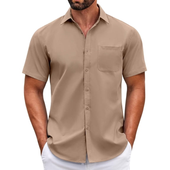 COOFANDY Mens Short Sleeve Casual Button Down Shirts Summer Untucked Dress Shirts with Pocket