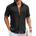 thumbnail image 1 of COOFANDY Mens Short Sleeve Casual Shirts Button Down Striped Summer Shirts Textured Vacation Beach Shirt, 1 of 6