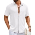 thumbnail image 1 of COOFANDY Mens Short Sleeve Casual Shirts Button Down Striped Summer Shirts Textured Vacation Beach Shirt, 1 of 6