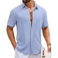 thumbnail image 1 of COOFANDY Mens Short Sleeve Casual Shirts Button Down Striped Summer Shirts Textured Vacation Beach Shirt, 1 of 6