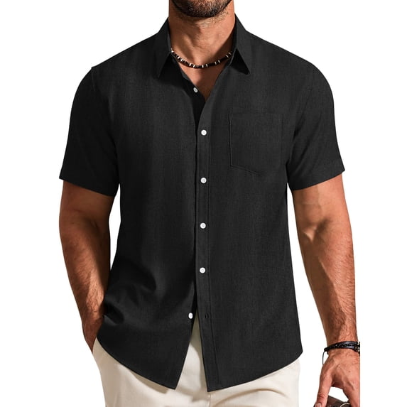 COOFANDY Mens Short Sleeve Casual Shirts Summer Textured Shirts Button Down Linen Shirts