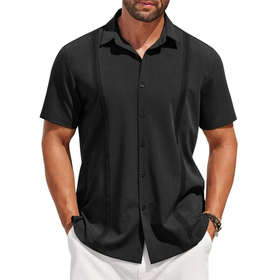 COOFANDY Guayabera Shirts for Men Short-Sleeve Solid Shirt Casual Button Down Beach Shirt