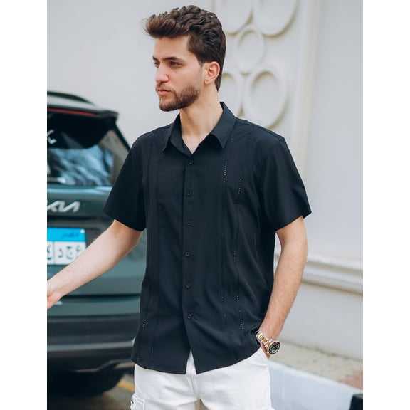 COOFANDY Mens Cuban Shirts Short Sleeve Button Up Beach Shirt Resort Shirts for Men