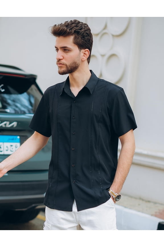 Mens Cuban Shirts Short Sleeve Button Up Beach Shirt Resort Shirts for Men