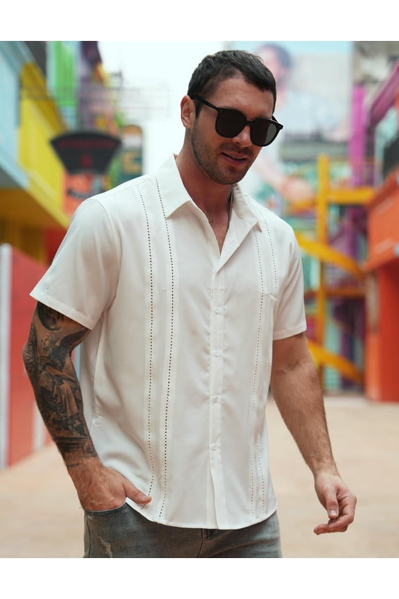 Guayabera Shirts for Men Button Down Short Sleeve Shirt Mens