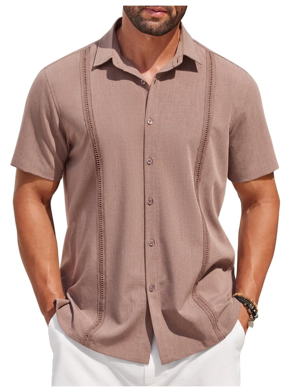 Mens Short Sleeve Cuban Guayabera Shirt Casual Summer Beach Button Down Shirts
