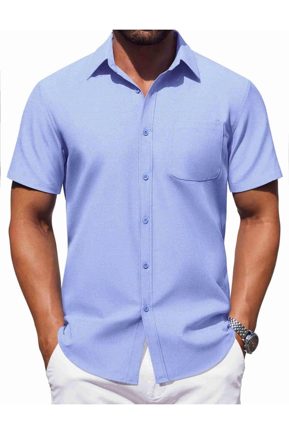 Mens Short Sleeve Dress Shirts Casual Untucked Shirt Summer Button Down Shirts