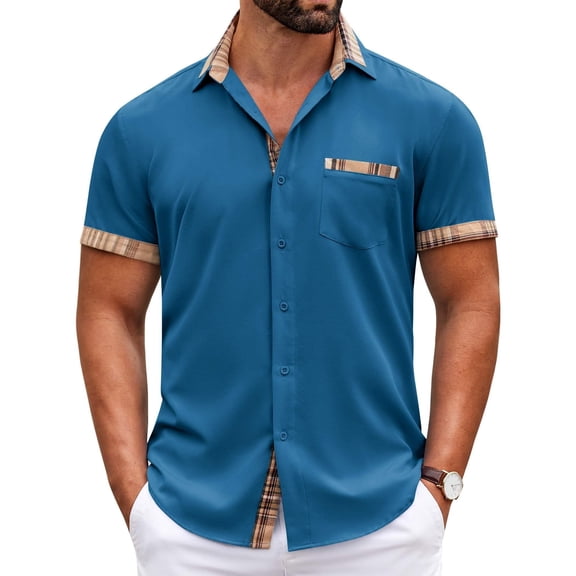 COOFANDY Button Up Shirt Men Casual Short Sleeve Button Down Shirts Wedding Poplin Shirts