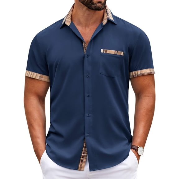 COOFANDY Mens Shirts Casual Stylish Shirts Short Sleeve Collar Dress Shirts