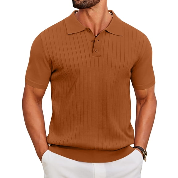 COOFANDY Mens Short Sleeve Knit Polo Shirts Casual Quarter Button Rib Polo Shirt Lightweight Collared T Shirt