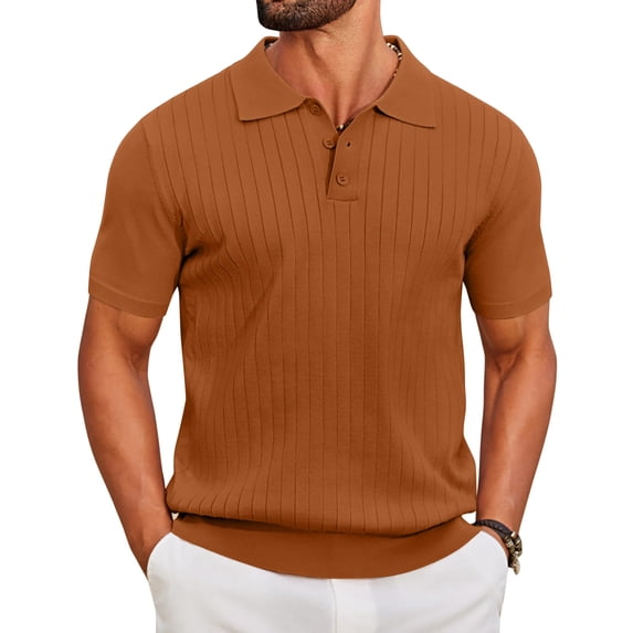 COOFANDY Mens Short Sleeve Knit Polo Shirts Casual Quarter Button Rib Polo Shirt Lightweight Collared T Shirt