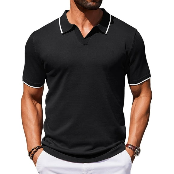 COOFANDY Mens Short Sleeve Polo Shirts Knitted Polo Shirts Retro Contrast Collar Polo Shirt Men