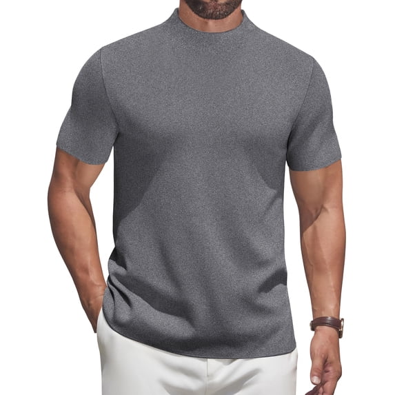 COOFANDY Mens Short Sleeve Turtleneck Casual Pullover Basic Tee Sweater Solid Lightweight Tops