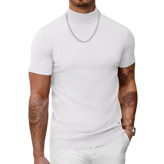 COOFANDY Mens Half Turtleneck Short Sleeve Mock Neck Sweater Casual Dress Pullover Sweater Fashion Knitted Tee Shirt