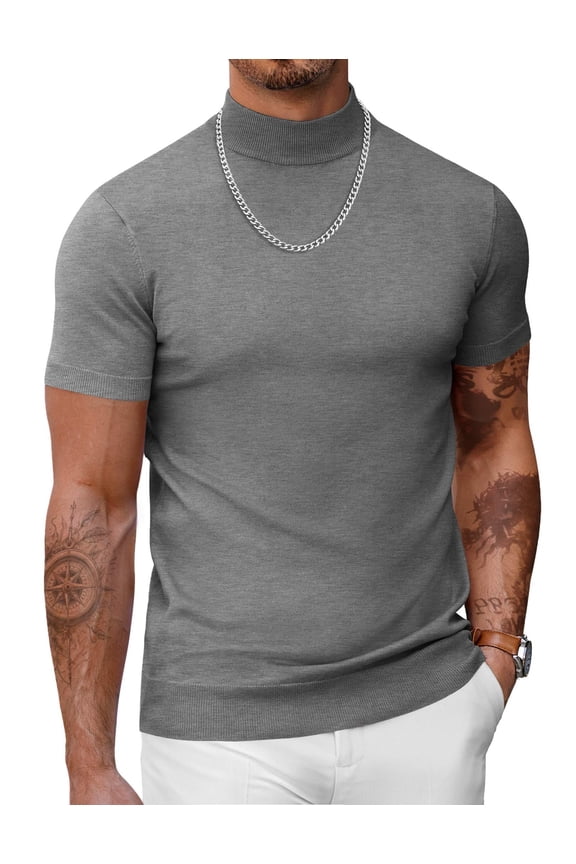 Mens Mock Turtleneck Short Sleeve Sweater Casual Stylish Knitted Pullover Slim Fit Dress Sweater Basic Tops