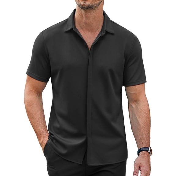 COOFANDY Mens Wrinkle Free Button Down Shirts Short Sleeve Untucked Shirts Casual Summer Shirt