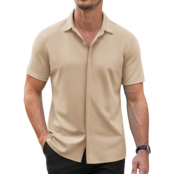 COOFANDY Mens Wrinkle Free Button Down Shirts Short Sleeve Untucked Shirts Casual Summer Shirt