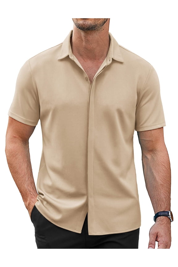 Mens Wrinkle Free Button Down Shirts Short Sleeve Untucked Shirts Casual Summer Shirt