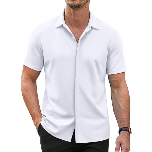 COOFANDY Mens Wrinkle Free Button Down Shirts Short Sleeve Untucked Shirts Casual Summer Shirt