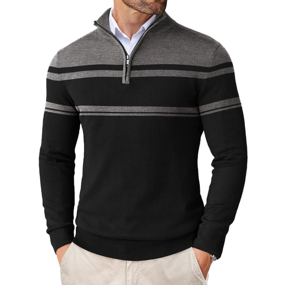 COOFANDY Mens Slim Fit 1/4 Zip Up Mock Neck Polo Sweater Casual Long Sleeve Sweater Pullover Sweaters