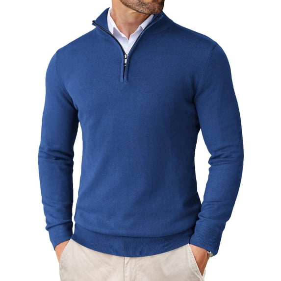 COOFANDY Mens Slim Fit 1/4 Zip Up Mock Neck Polo Sweater Casual Long Sleeve Sweater Pullover Sweaters