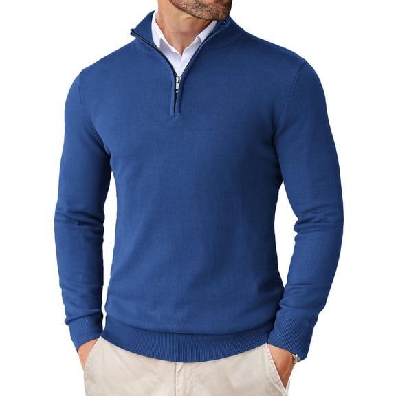 COOFANDY Mens Slim Fit 1/4 Zip Up Mock Neck Polo Sweater Casual Long Sleeve Sweater Pullover Sweaters