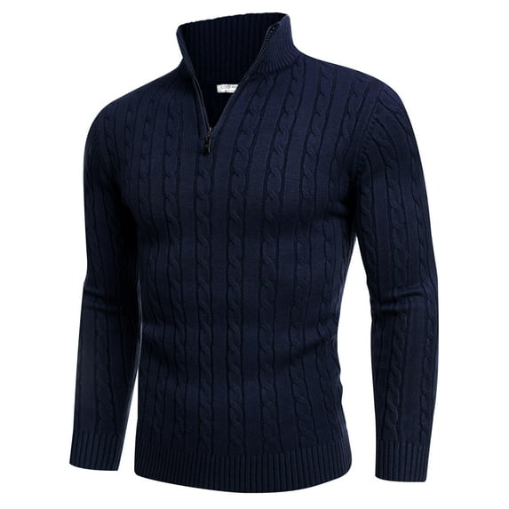 COOFANDY Men's Quarter Zip Sweater Slim Fit Polo Sweater Lightweight Long Sleeve Pullover Turtleneck