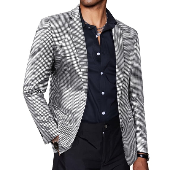 COOFANDY Mens Sparkly Blazer Stylish Jacket Regular Fit Metallic 70s Disco Party Dance Jacket