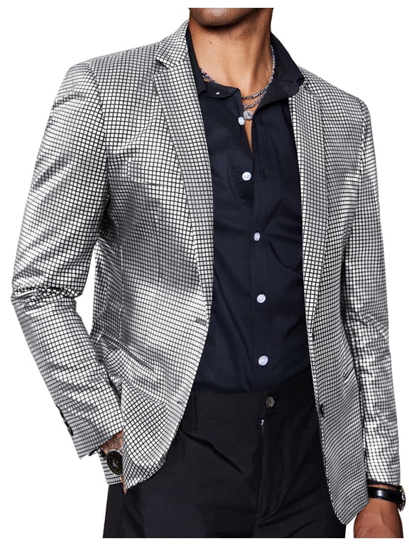 Mens Sparkly Blazer Stylish Jacket Regular Fit Metallic 70s Disco Party Dance Jacket