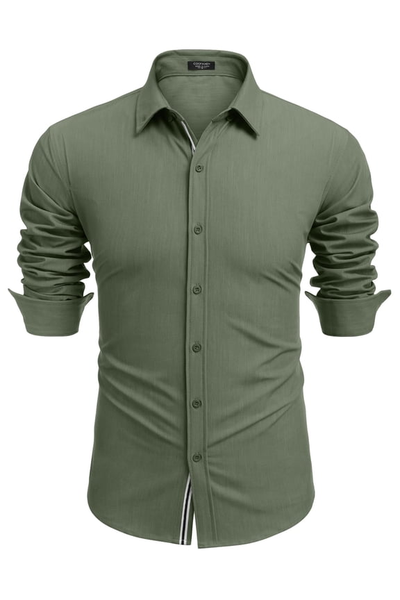 Mens Long Sleeve Stretch Denim Button Down Shirt - Casual Untucked Dress Shirt