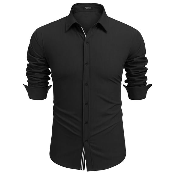 COOFANDY Mens Long Sleeve Stretch Denim Button Down Shirt - Casual Untucked Dress Shirt