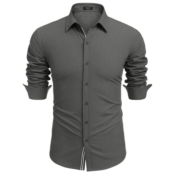 COOFANDY Mens Long Sleeve Stretch Denim Button Down Shirt - Casual Untucked Dress Shirt