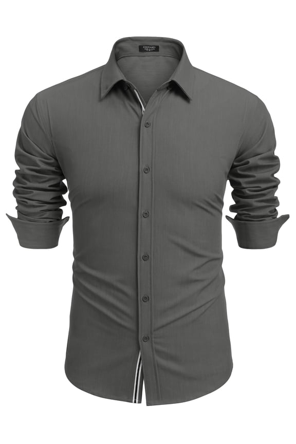 Mens Long Sleeve Stretch Denim Button Down Shirt - Casual Untucked Dress Shirt