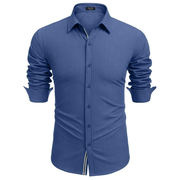 COOFANDY Mens Long Sleeve Stretch Denim Button Down Shirt - Casual Untucked Dress Shirt