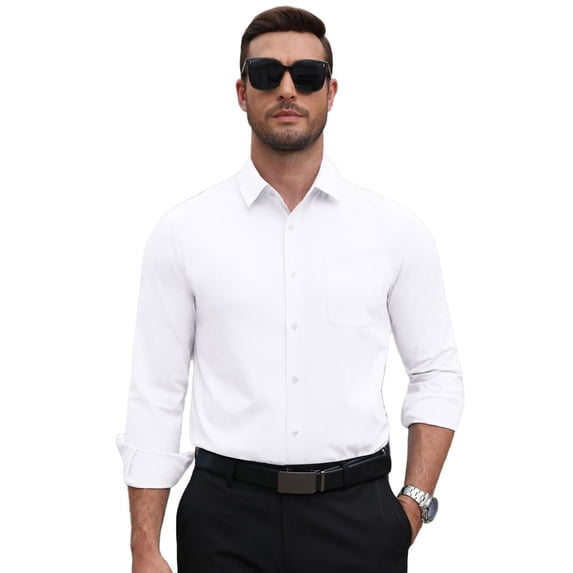 COOFANDY Mens Stretch Dress Shirts Long Sleeve Button Down Shirt Regular Fit Formal Business Shirts